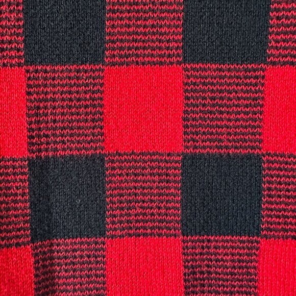 Chaps Asymmetric Zip Cardigan Sweater Jacket Sz SP Cotton Red Black Checked 90s - Picture 4 of 6